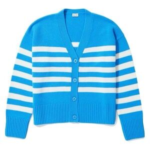 Kule Raffa Cashmere & Wool Striped Cardigan Azzuro Blue & Cream NEW NWT Medium